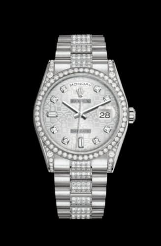 Rolex Day-Date 36 White Gold Diamonds / President Diamond / Silver Computer