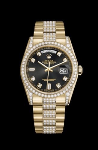 Rolex Day-Date 36 Yellow Gold Diamonds / President Diamonds / Black Diamond