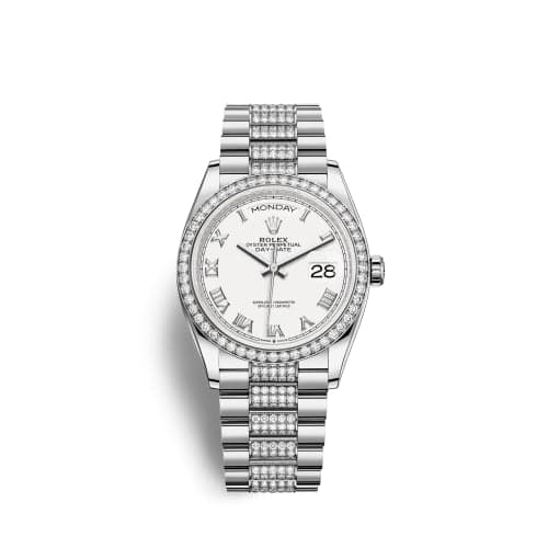 Rolex Day-Date 36 White Gold Diamond / White - Roman / President - Diamond