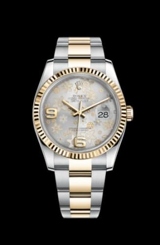 Rolex Datejust 36 Rolesor Yellow Fluted / Oyster / Silver Floral