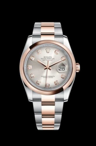 Rolex Datejust 36 Rolesor Everose Domed / Oyster / Silver Diamond