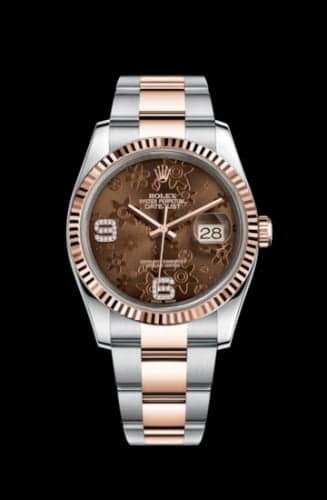 Rolex Datejust 36 Rolesor Everose Fluted / Oyster / Chocolate Floral