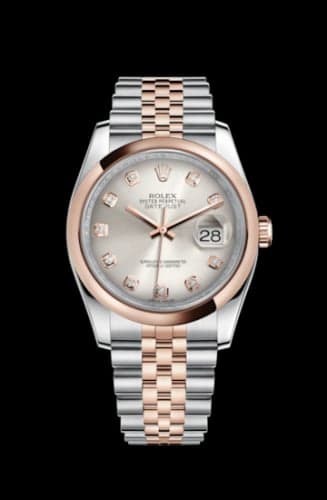 Rolex Datejust 36 Rolesor Everose Domed / Jubilee / Silver Diamond