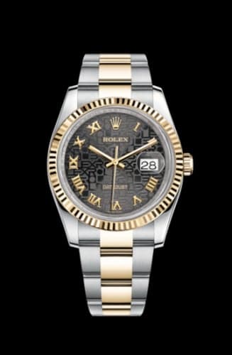 Rolex Datejust 36 Rolesor Yellow Fluted / Oyster / Black Computer Roman