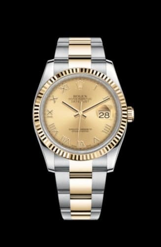 Rolex Datejust 36 Rolesor Yellow Fluted / Oyster / Champagne Roman