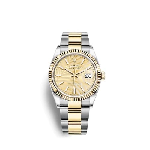 Rolex Datejust 36 Stainless Steel / Yellow Gold / Fluted / Champagne - Palm / Oyster