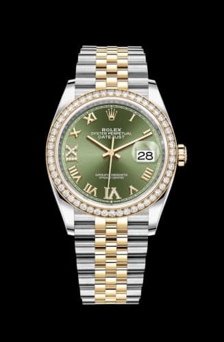 Rolex Datejust 36 Stainless Steel / Yellow Gold / Diamond / Olive Green Roman Diamond / Jubilee