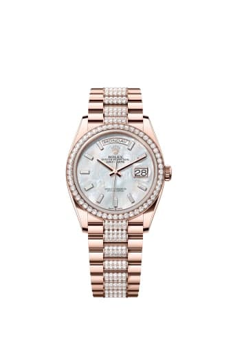 Rolex Day-Date 36 Everose Gold / Diamond / MOP - Baguette / President - Diamond