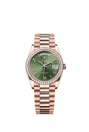 Rolex Day-Date 36 Everose Gold - Diamond / Green - Roman / President