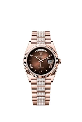Rolex Day-Date 36 Everose Gold - Fluted / Brown Ombré - Roman / President - Diamond