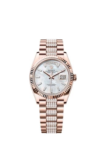 Rolex Day-Date 36 Everose Gold - Fluted / MOP - Baguette / President - Diamond