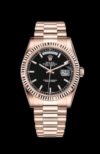 Rolex Day-Date 36 Everose Fluted / President / Black