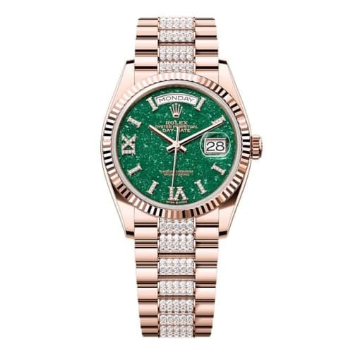 Rolex Day-Date 36 Everose Gold - Fluted / Green Aventurine / President - Diamond