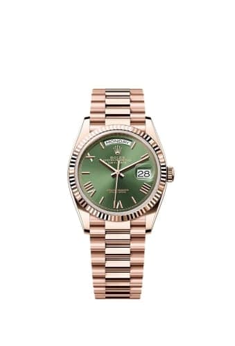 Rolex Day-Date 36 Everose Gold - Fluted / Green - Roman / President