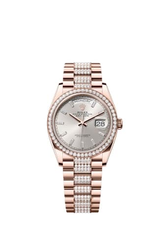 Rolex Day-Date 36 Everose Gold - Diamond / Silver - Baguette / President - Diamond