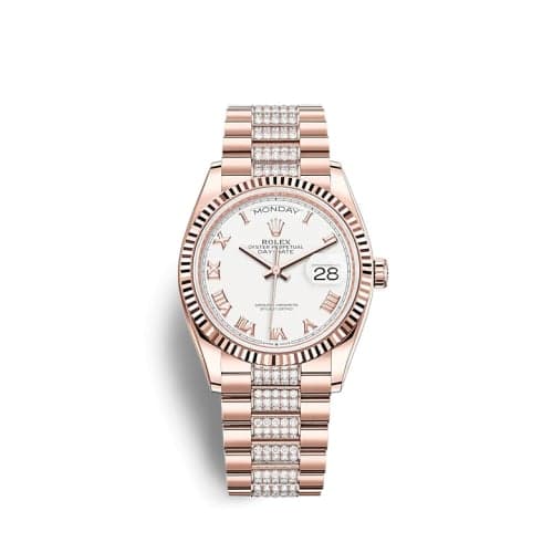 Rolex Day-Date 36 Everose Gold / Fluted / White - Roman / President-Diamond