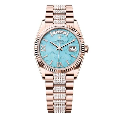 Rolex Day-Date 36 Everose Gold - Fluted / Turquoise / President - Diamond