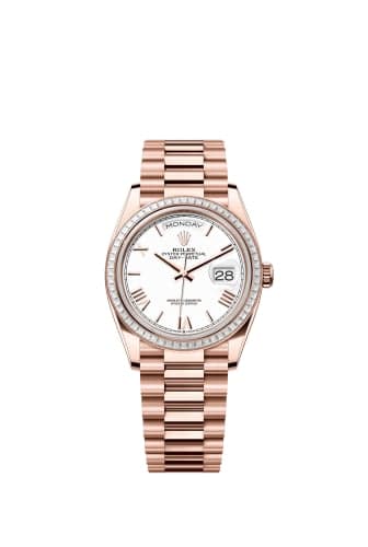 Rolex Day-Date 36 Everose Gold - Baguette / White - Roman / President