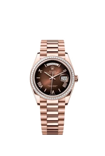 Rolex Day-Date 36 Everose Gold - Baguette / Brown Ombré - Roman / President