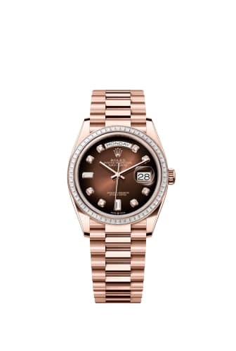 Rolex Day-Date 36 Everose Gold - Baguette / Brown Ombré - Diamond / President
