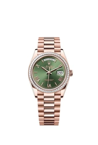 Rolex Day-Date 36 Everose Gold - Baguette / Green - Roman / President