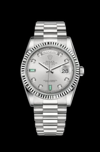 Rolex Day-Date 36 White Gold Fluted / President / Silver Diamond Emerald