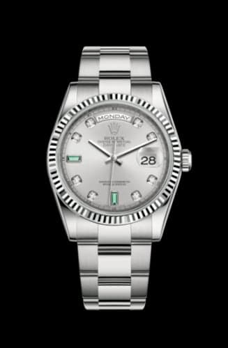 Rolex Day-Date 36 White Gold Fluted / Oyster / Silver Diamond Emerald