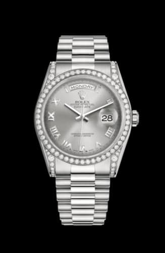 Rolex Day-Date 36 White Gold Diamonds / President / Silver Roman