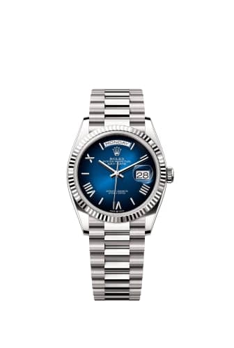 Rolex Day-Date 36 White Gold - Fluted / Blue Ombré - Roman / President