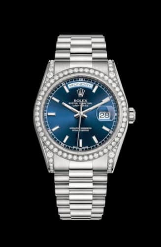 Rolex Day-Date 36 White Gold Diamonds / President / Blue