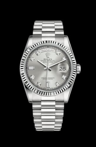 Rolex Day-Date 36 White Gold Fluted / President / Silver Diamond