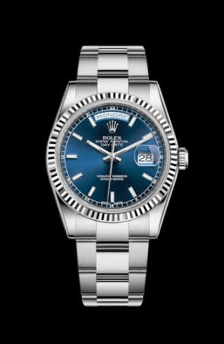 Rolex Day-Date 36 White Gold Fluted / Oyster / Blue