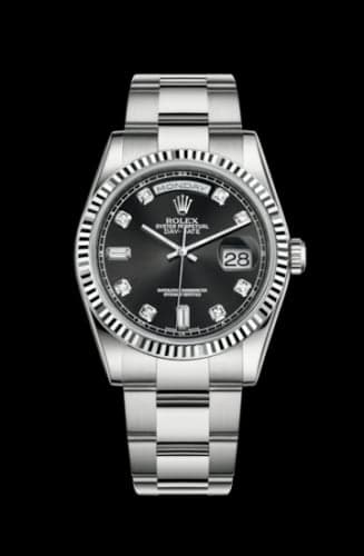 Rolex Day-Date 36 White Gold Fluted / Oyster / Black Diamonds