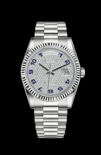 Rolex Day-Date 36 White Gold Fluted / President / Paved