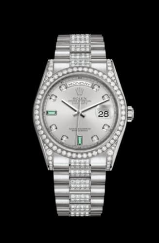 Rolex Day-Date 36 White Gold Diamonds / President Diamond / Rhodium Diamond Emerald