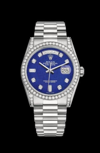 Rolex Day-Date 36 White Gold Diamonds / President / Lapis Diamonds