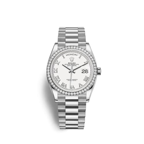 Rolex Day-Date 36 White Gold Diamond / White - Roman / President