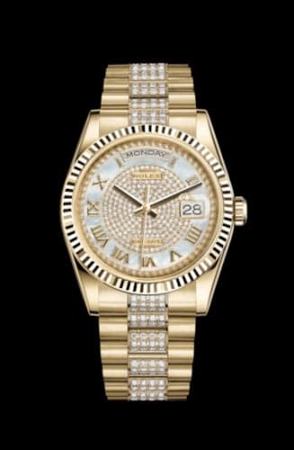 Rolex Day-Date 36 Yellow Gold Fluted / President / MOP Paved