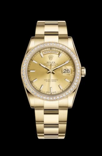 Rolex Day-Date 36 Yellow Gold Diamonds / Oyster / Champagne