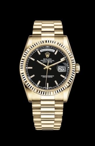 Rolex Day-Date 36 Yellow Gold Fluted / President / Black Diamonds