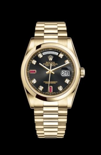 Rolex Day-Date 36 Yellow Gold Domed / President / Black Diamonds Rubies