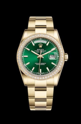 Rolex Day-Date 36 Yellow Gold Diamonds / Oyster / Green