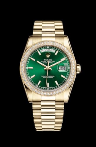 Rolex Day-Date 36 Yellow Gold Diamonds / President / Green