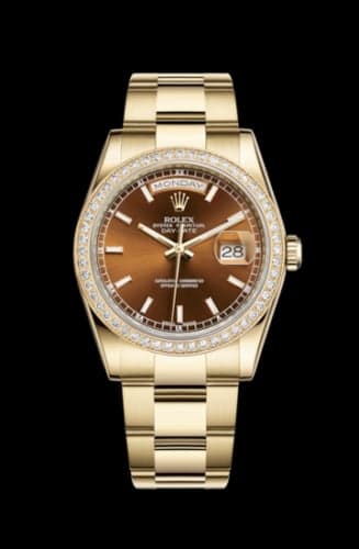 Rolex Day-Date 36 Yellow Gold Diamonds / Oyster / Cognac