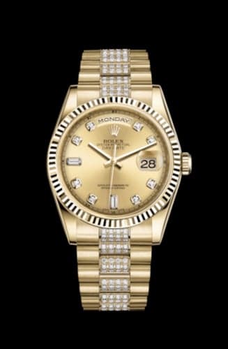 Rolex Day-Date 36 Yellow Gold Fluted / President Diamonds / Champagne Diamond