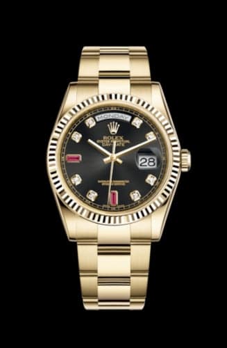 Rolex Day-Date 36 Yellow Gold Fluted / Oyster / Black Diamonds Rubies