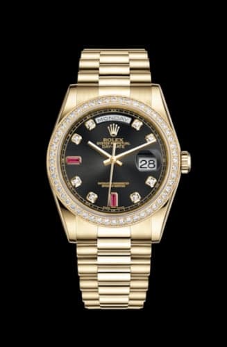Rolex Day-Date 36 Yellow Gold Diamonds / President / Black Diamonds Rubies