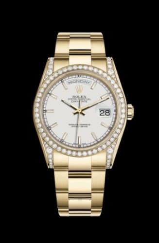 Rolex Day-Date 36 Yellow Gold Diamonds / Oyster / White