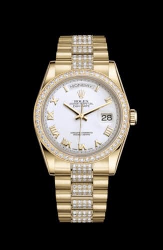 Rolex Day-Date 36 Yellow Gold Diamonds / President Diamonds / White Roman
