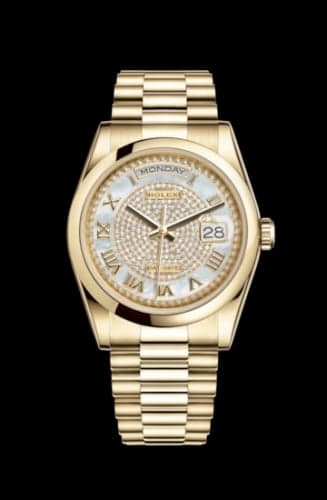 Rolex Day-Date 36 Yellow Gold Domed / President / Paved Roman